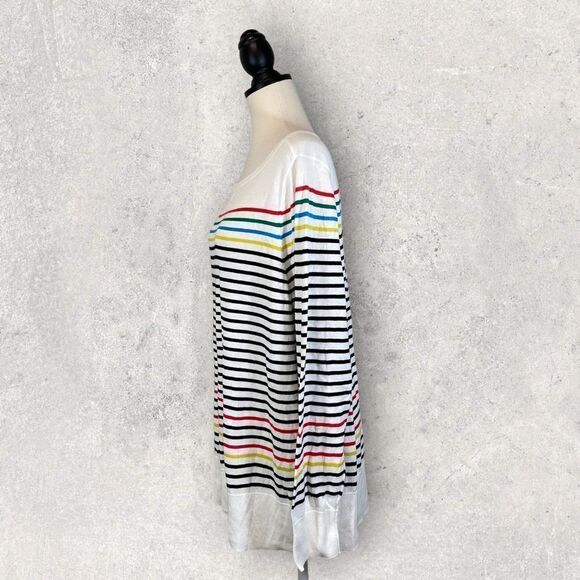 Halogen Sweater White Rainbow Stripe Pima Cotton, New w/ Tags, Size 3X - Picture 3 of 10